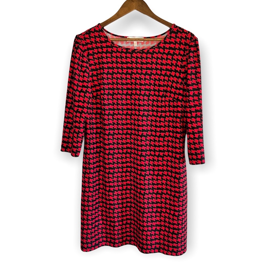 Jude Connally Red & Black Houndstooth Dress Size XL Made in USA Spring